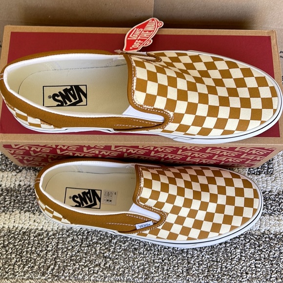 Vans Classic Slip-On Checkerboard Golden Brown/True White MENS - Picture 3 of 16